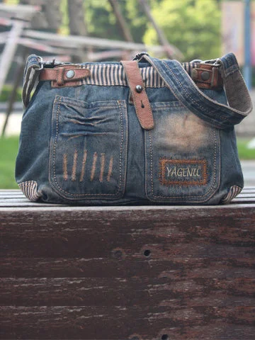 Blue Denim Side Bag Womens Denim Messenger Bag Vintage Denim Crossbody Bag For Men