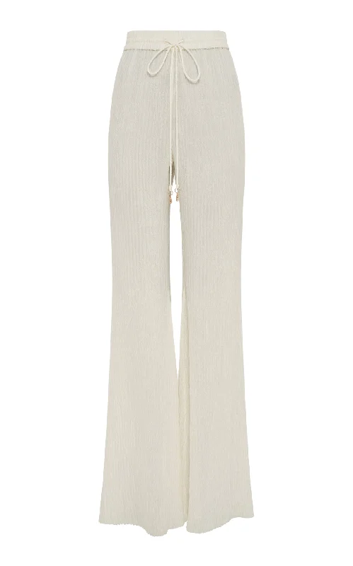 Claude Flare Pant in Ivory Plisse Silk