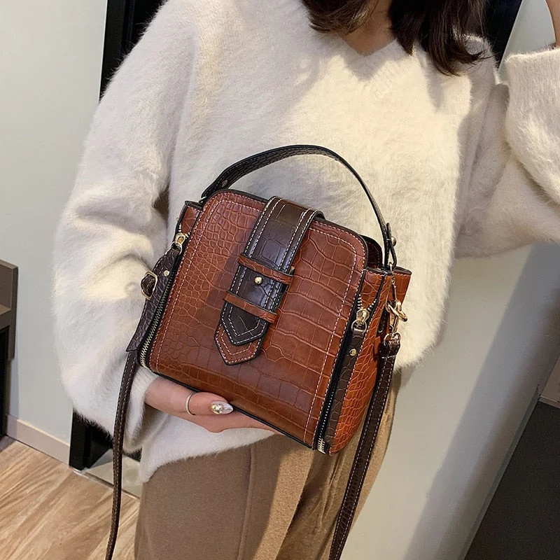 Crocodile Bucket Bag For Women 2019 Fashion Small Crossbody Bags Zippers Decoration PU Leather Shoulder Bag Handbags and Purses