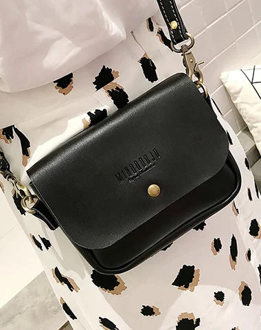 Cute Black LEATHER Flip Side Bag Handmade WOMEN Phone Crossbody BAG Purse FOR WOMEN