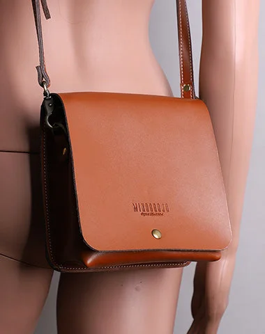 Cute Brown LEATHER Square Side Bag Handmade WOMEN Phone Crossbody BAG Purse FOR WOMEN