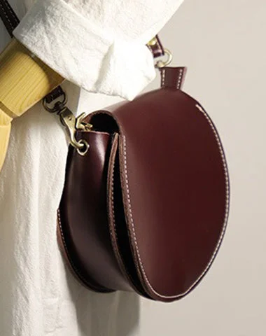 Cute Coffee LEATHER Around Side Bag Handmade WOMEN Circle Crossbody BAG Phone Purse FOR WOMEN