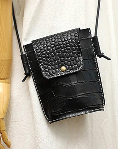 Cute LEATHER Small Side Bag Black Crocodile Pattern WOMEN Crossbody BAG Purse FOR WOMEN