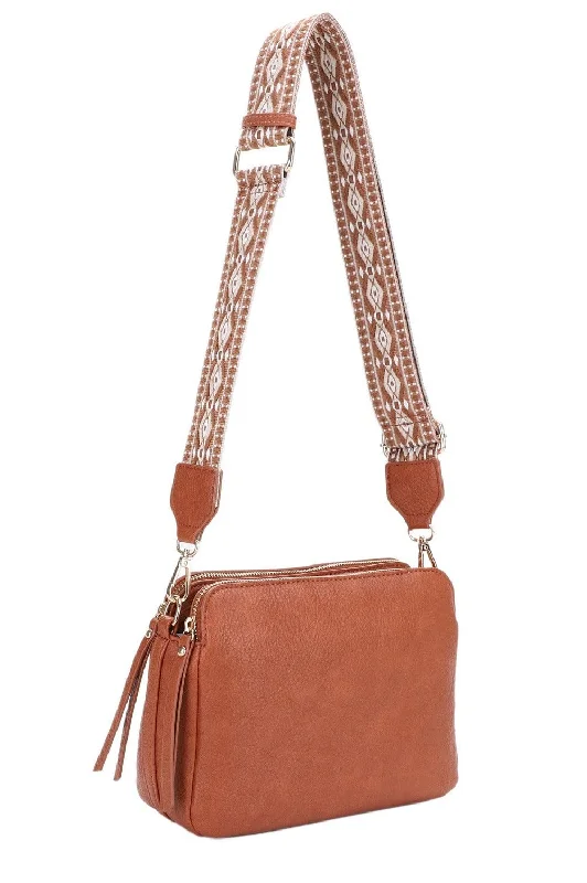 EJ60197 Mila 3 Compartment Crossbody Bag With Guitar Strap