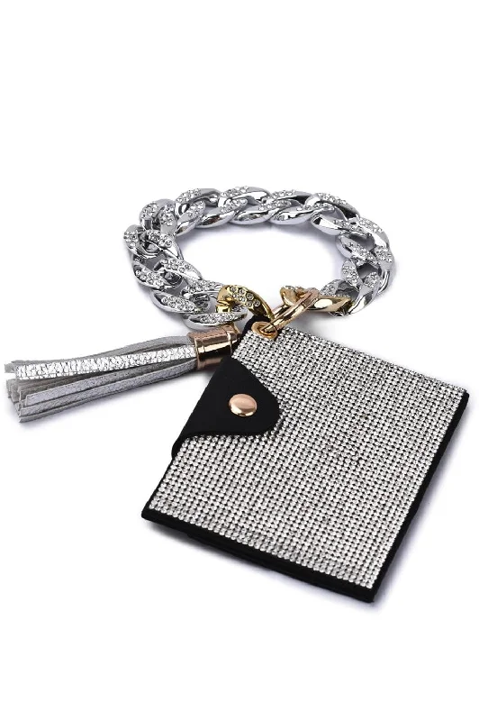 HB23277 Rhinestone Keychain Bracelet Wallet With Chain Bangle