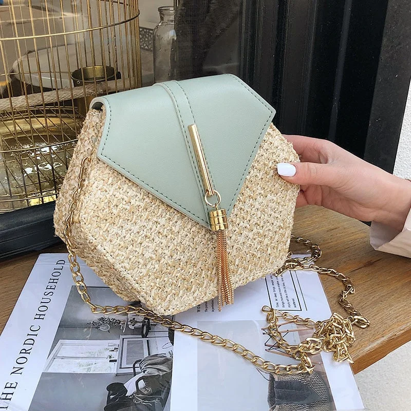 Hexagon Straw Bag For Women 2019 Summer Woven Beach Crossbody Bags Ladies Small Purses and Handbags Female Travel Messenger Bag