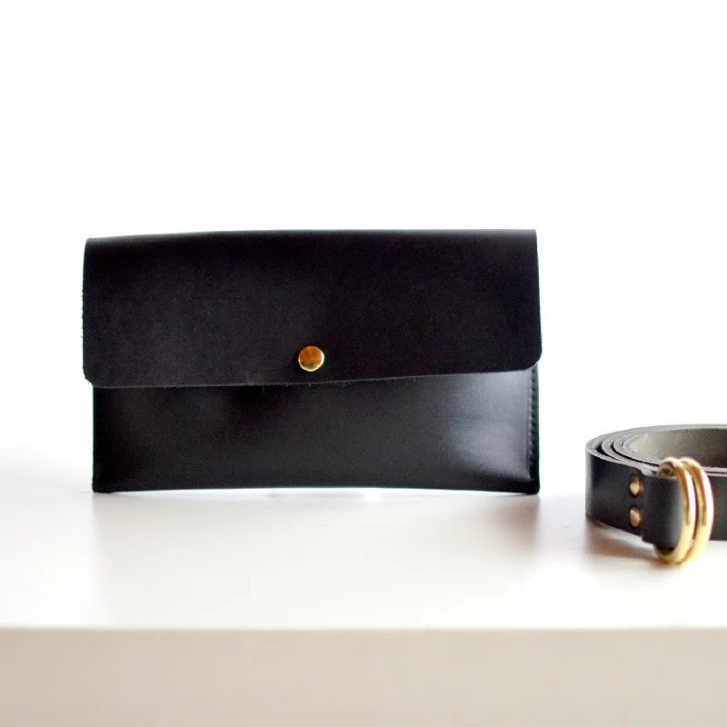 Hipster Sling Bag (Fanny Pack + Clutch) - Black Leather