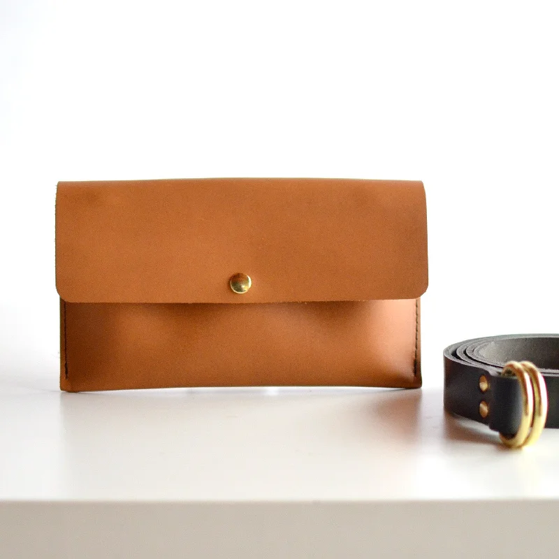 Hipster Sling Bag (Fanny Pack + Clutch) - Honey Brown Leather