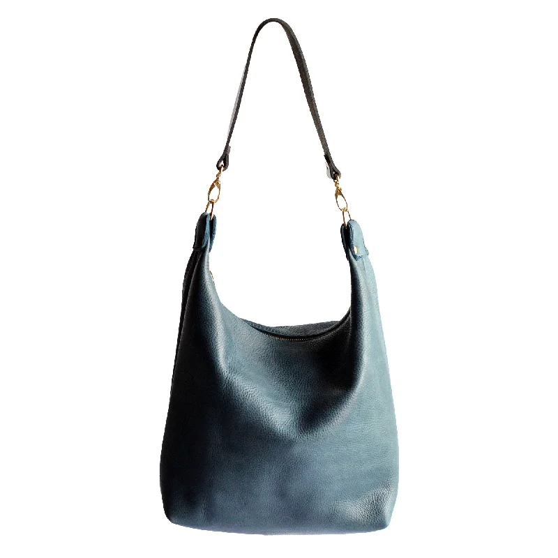 Leather BUCKET Crossbody Bag - Navy Blue Leather