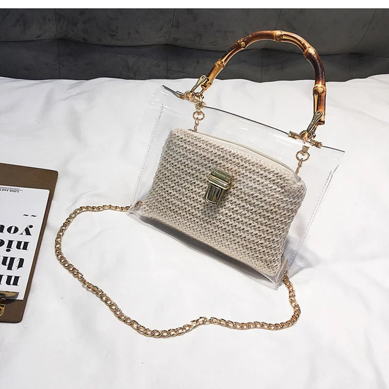 LEFTSIDE Transparent Bag For Women 2019 Handbag With Bamboo Handle Summer Small Chain Crossbody Bags Ladies Straw Beach Bags