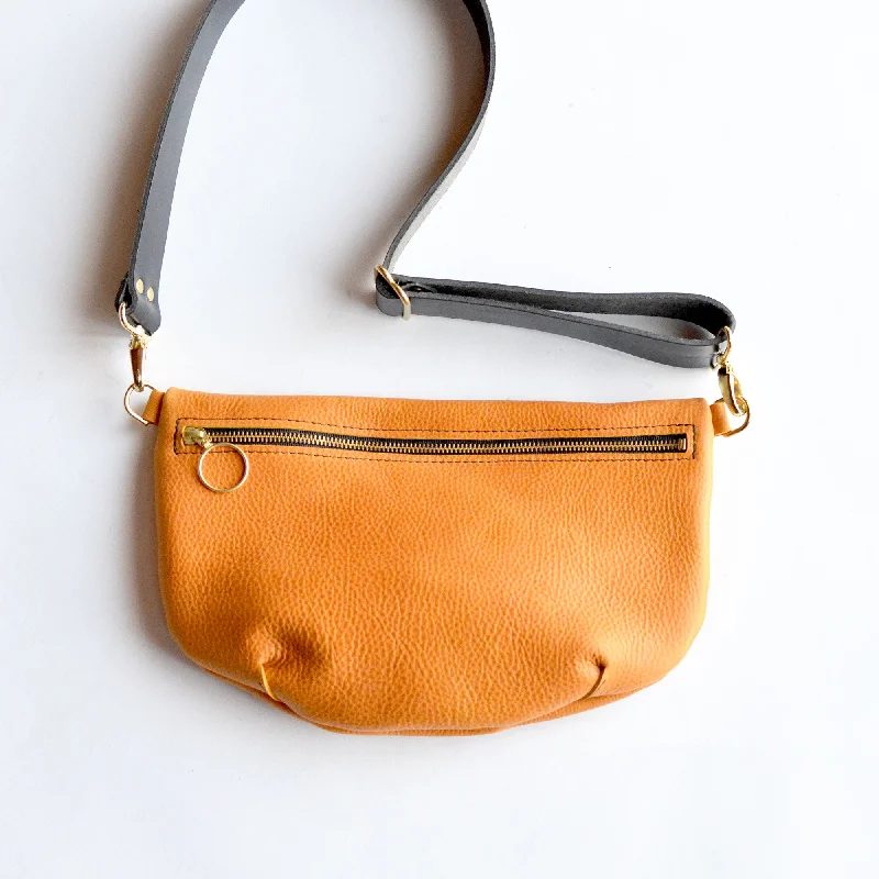 LOLA Sling Bag - Short Crossbody - Pebbled Amber Leather