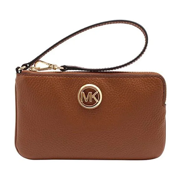 Michael Kors Fulton Large Top Zip Leather Wristlet Clutch Wallet Luggage