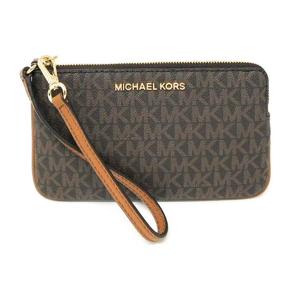 Michael Kors Jet Set Travel Large Top Zip Brown Signature PVC Wristlet Clutch