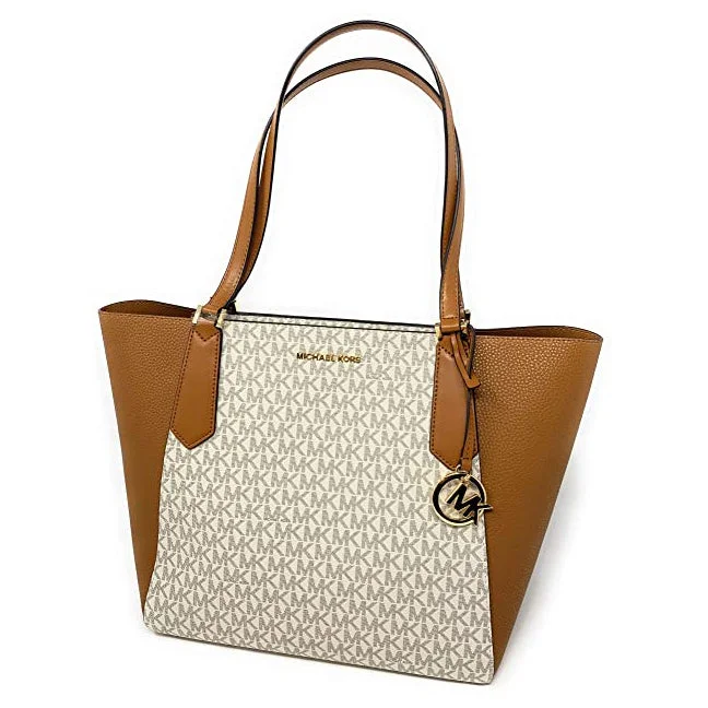 Michael Kors Large Kimberly Signature Shoulder Tote Bag Vanilla Acorn (35F8GKFT7V)