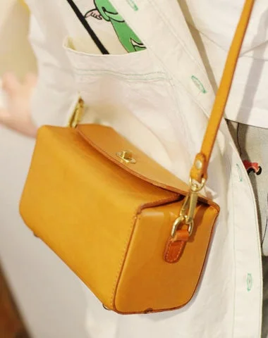 Fashion Womens Tan Leather Mini Cube Shoulder Bag Square Green Crossbody Bag Purse for Girls