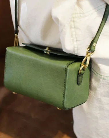 Fashion Womens Mini Green Leather Shoulder Bag Cube Square Crossbody Phone Bag Purse