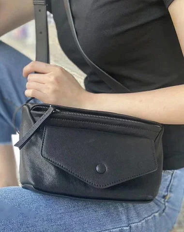 Fashion Womens Black Leather Small Satchel Shoulder Bag Black Side Crossbody Bag Purse for Girls